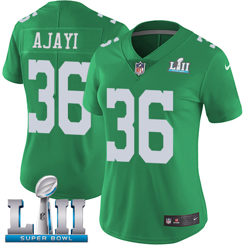 Nike Eagles #36 Jay Ajayi Green Super Bowl LII Women's Stitched NFL Limited Rush Jersey - Click Image to Close